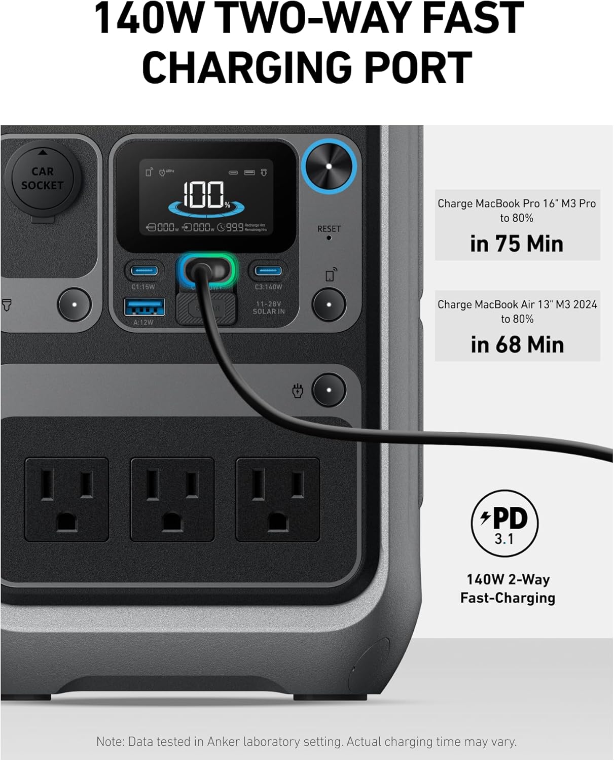 Anker Portable Power Station SOLIX C300  288Wh LiFePO4 Battery  300W (600W Surge) Solar Generator  140W Two-Way Fast Charging  for Outdoor Camping  Traveling  and Emergencies (Solar Panel Optional)