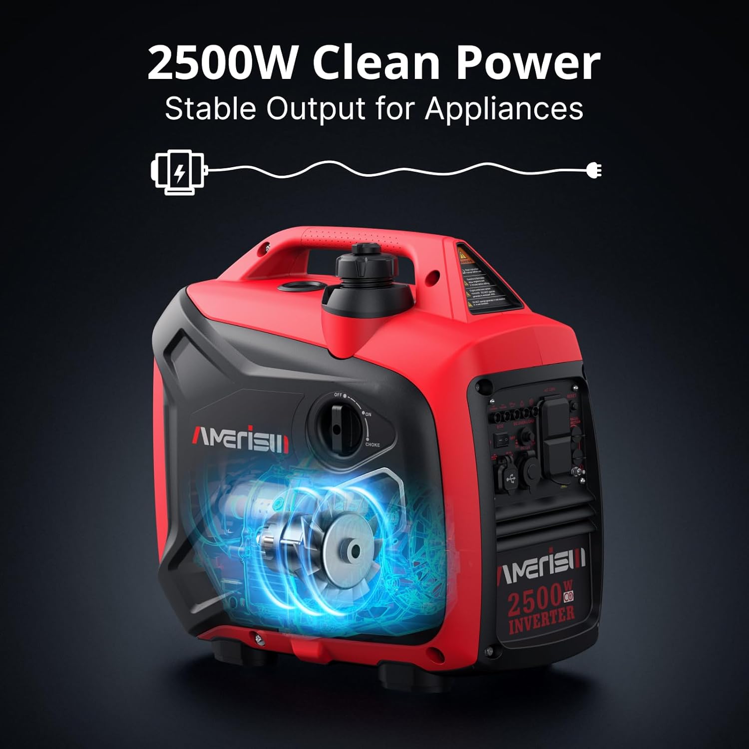 2500-Watt Gas Powered Portable Inverter Generator for Home Use - Ultral Light for RV and Camping  CO Sensor  Outdoor and Home Backup  Long Run Time