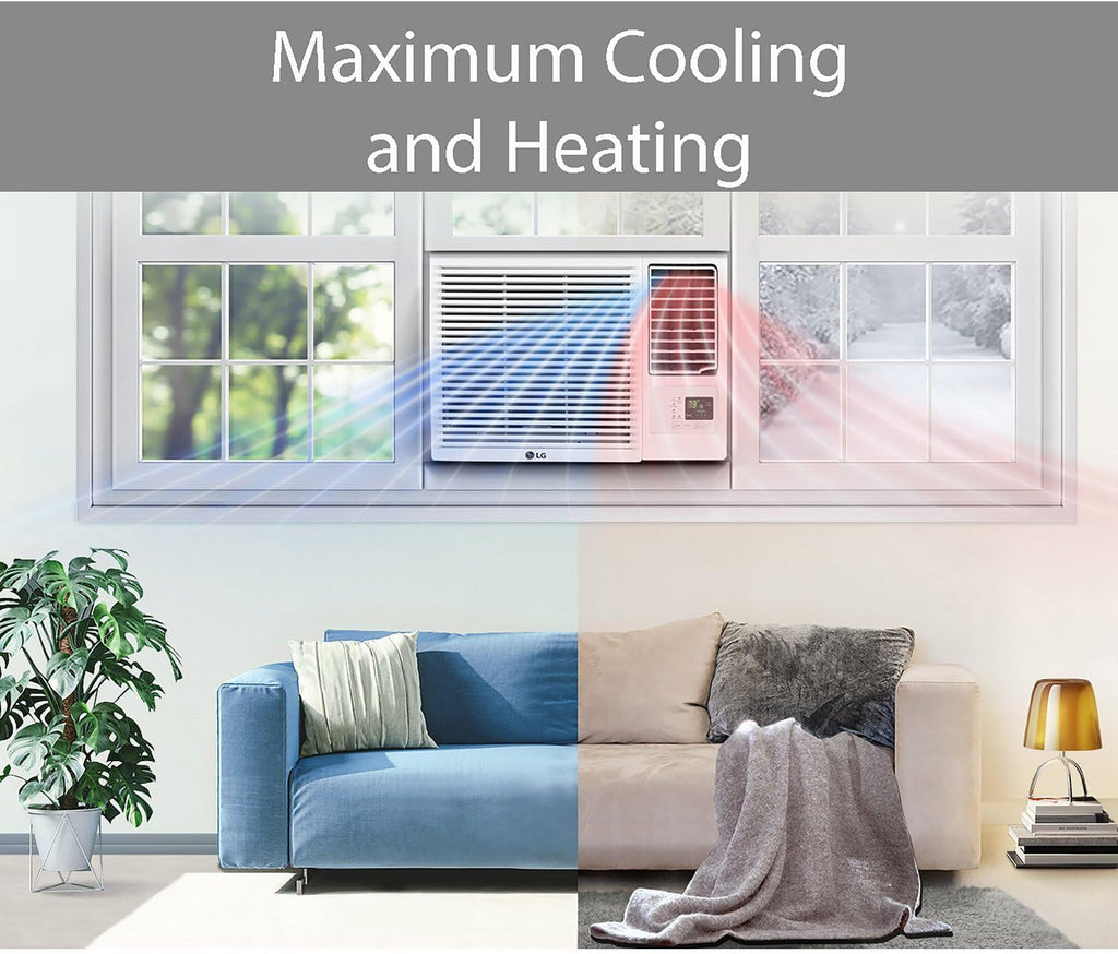 LG 18,000 BTU Window Air Conditioner with Heat, 230/208V, Cools 1,000 Sq.Ft. for Bedroom, Living Room, Basement, Apartment, with Remote, 2 Speeds, 24-Hour Timer, White