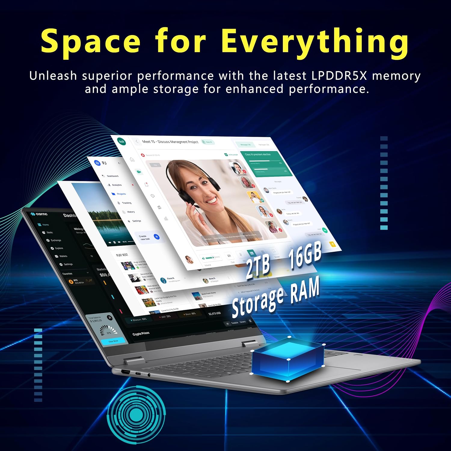 Lenovo Yoga 7i 2-in-1 16" 2K Touchscreen Laptop  Intel Core Ultra 7 256V  16GB LPDDR5X  2TB(1TB SSD&1TB Docking Station)  Intel Arc Graphics  Numeric Keypad  Copilot+ PC  Wi-Fi 7  Win 11  Gray