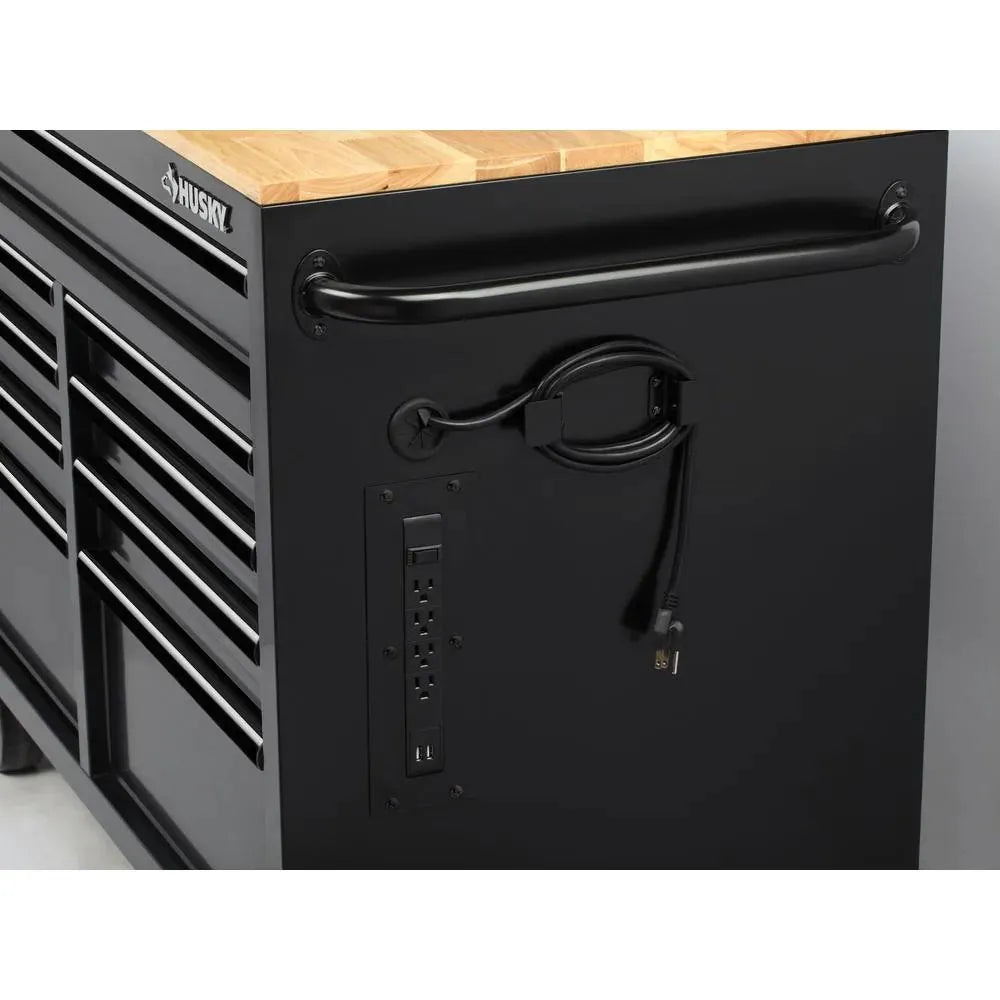 46-in W x 24.5-in D 9-Drawer Mobile Workbench with Hardwood Top and Power Station  Gloss Black