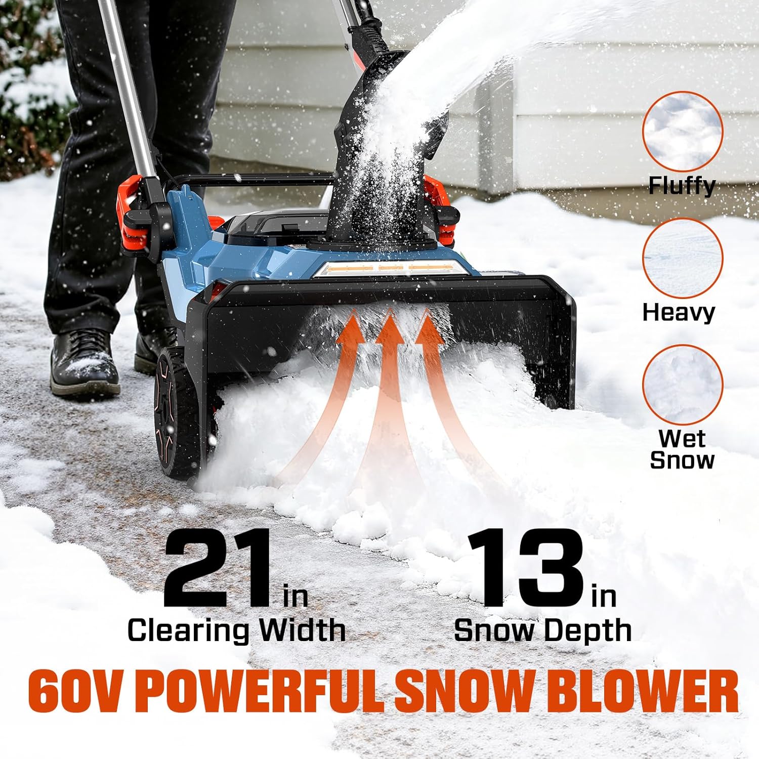 SENIX 60V 21" Cordless Snow Blower  Steel Auger  3500W Brushless Motor  Heated Handle 13" Depth  45FT Throw Distance  LED Lights  16000mAh Batteries(Single Box) & Dual Port Charger 1200lbs/min