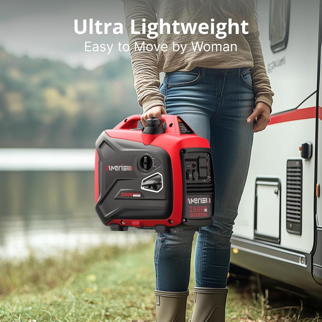 2500-Watt Gas Powered Portable Inverter Generator for Home Use - Ultral Light for RV and Camping  CO Sensor  Outdoor and Home Backup  Long Run Time