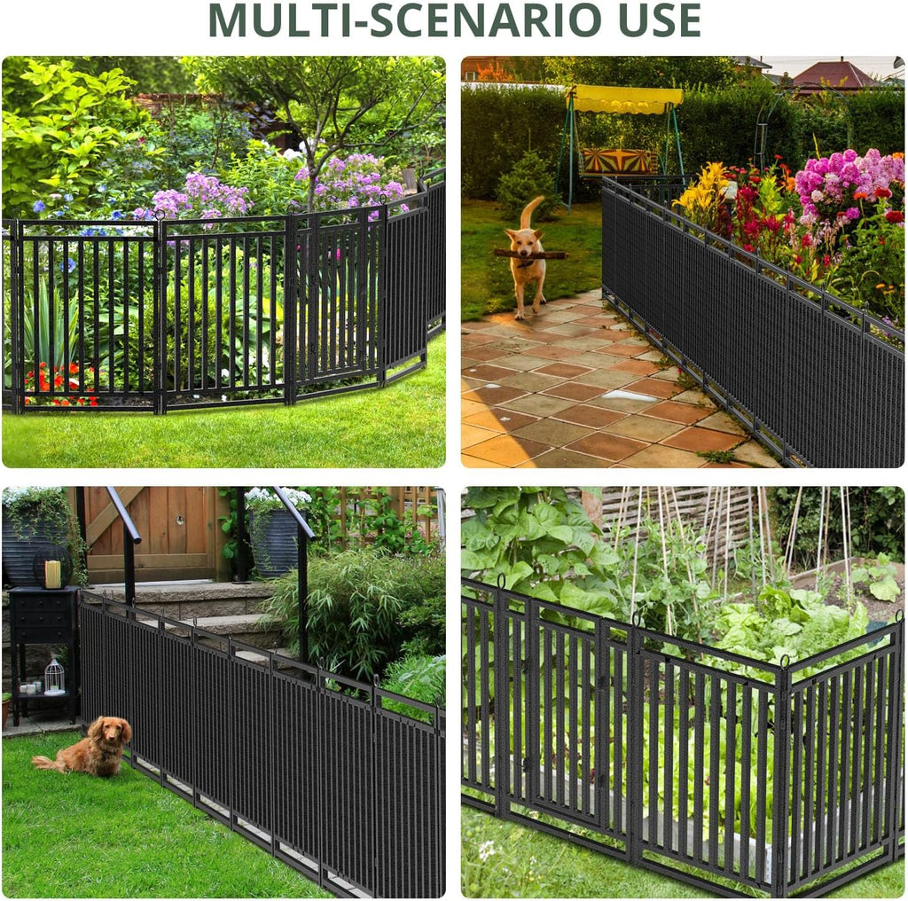 Decorative Garden Fence Metal Dog Fence Outdoor for Yard  92ft (L) × 40in (H)  35 Panels + 5 Gates  Rustproof Animal Barrier Fencing for Patio & Flower Bed  No Dig  Black-Silver