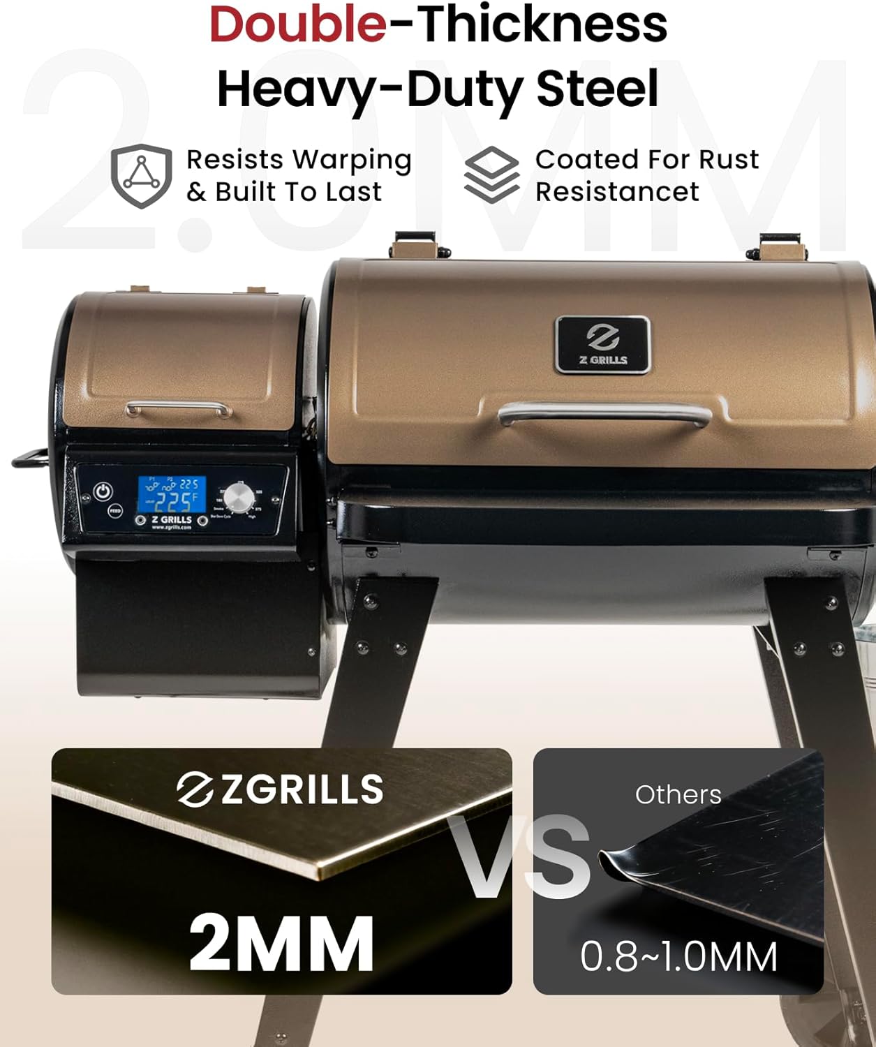 Z GRILLS ZPG-450A2 Wood Pellet Grill & Smoker  PID V3.0 Controller  459 Sq in Cook Area  Foldable Shelf  Meat Probe  Rain Cover  8 in 1 BBQ Grill Outdoor Auto Temperature Control  Bronze