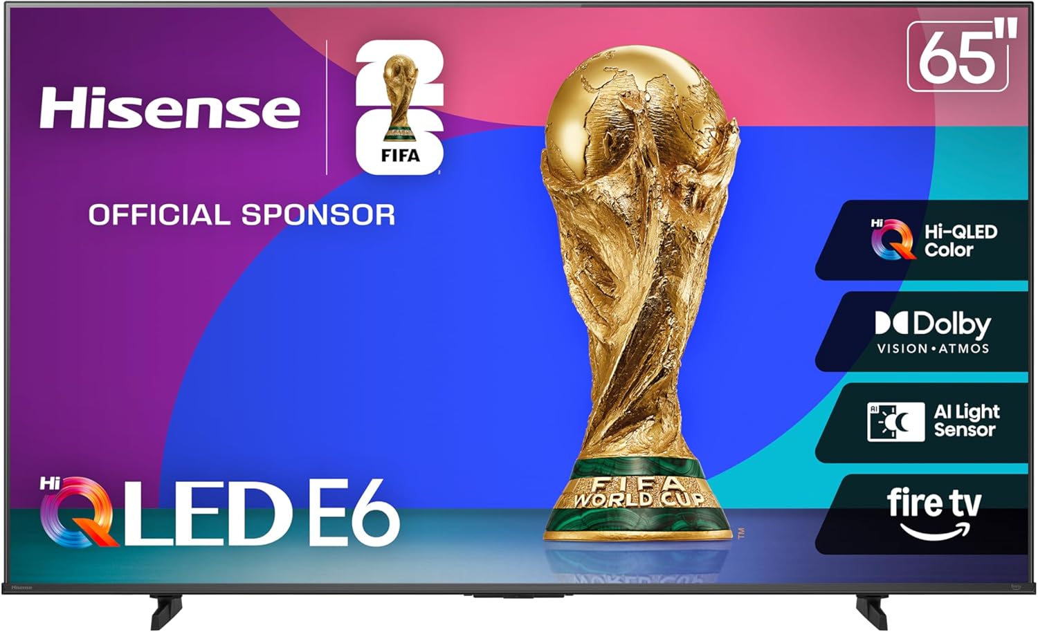 Hisense 65" E6 Cinema Series Hi-QLED 4K UHD Smart Fire TV (65E6QF  2025 Model) -AI Light Sensor  Dolby Vision · Atmos  Voice Remote with Alexa  Motion Rate 120  HDR 10+ Adaptive  Game Mode Plus