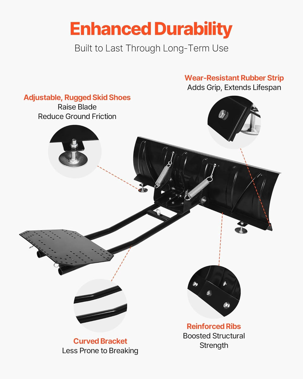 VEVOR Snow Plow Kit  48in Universal Snow Plow Attachment  Height & Left-Right Adjustable  Quick to Detach  Steel ATV Scrape Blade  3 Mount Options  Efficient Snows Clearing  for Most ATVs & UTVs