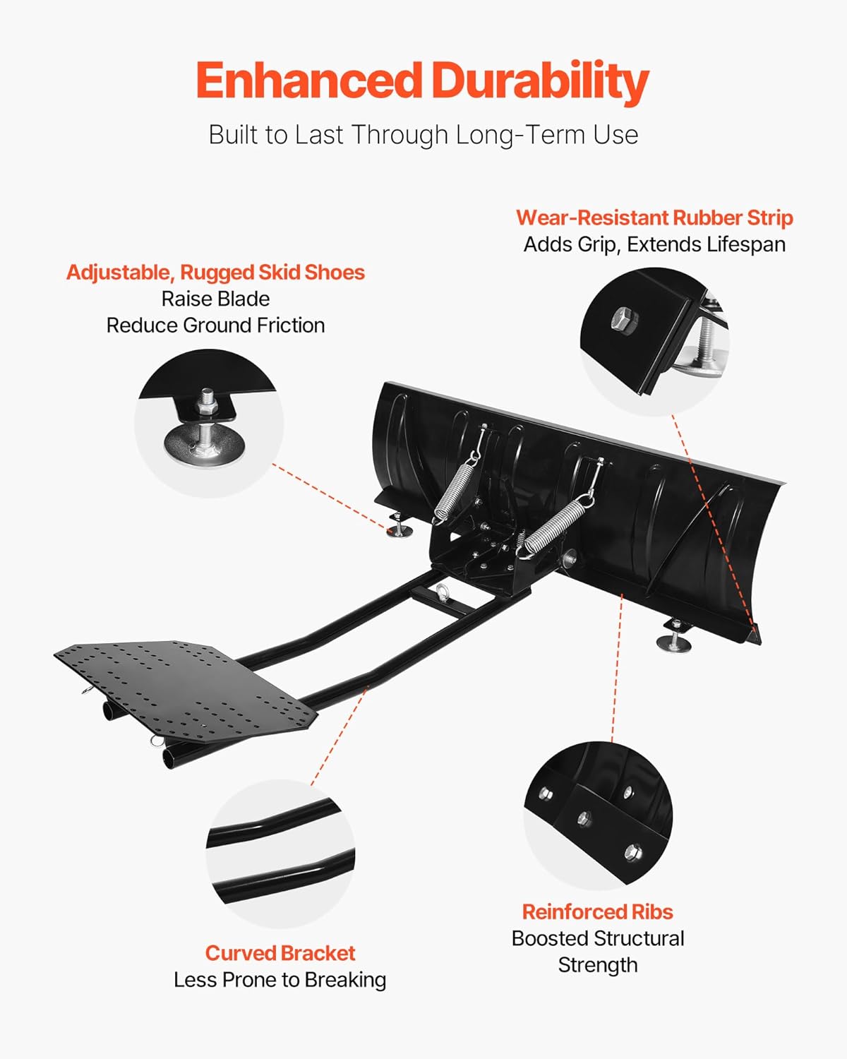 VEVOR Snow Plow Kit  48in Universal Snow Plow Attachment  Height & Left-Right Adjustable  Quick to Detach  Steel ATV Scrape Blade  3 Mount Options  Efficient Snows Clearing  for Most ATVs & UTVs