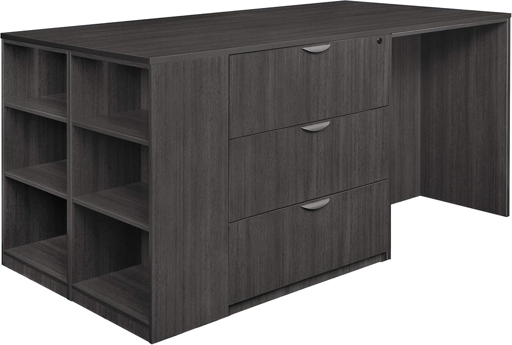 Romig Regency Legacy Stand Up Desk/3 Lateral File Quad with Bookcase End  Ash Grey