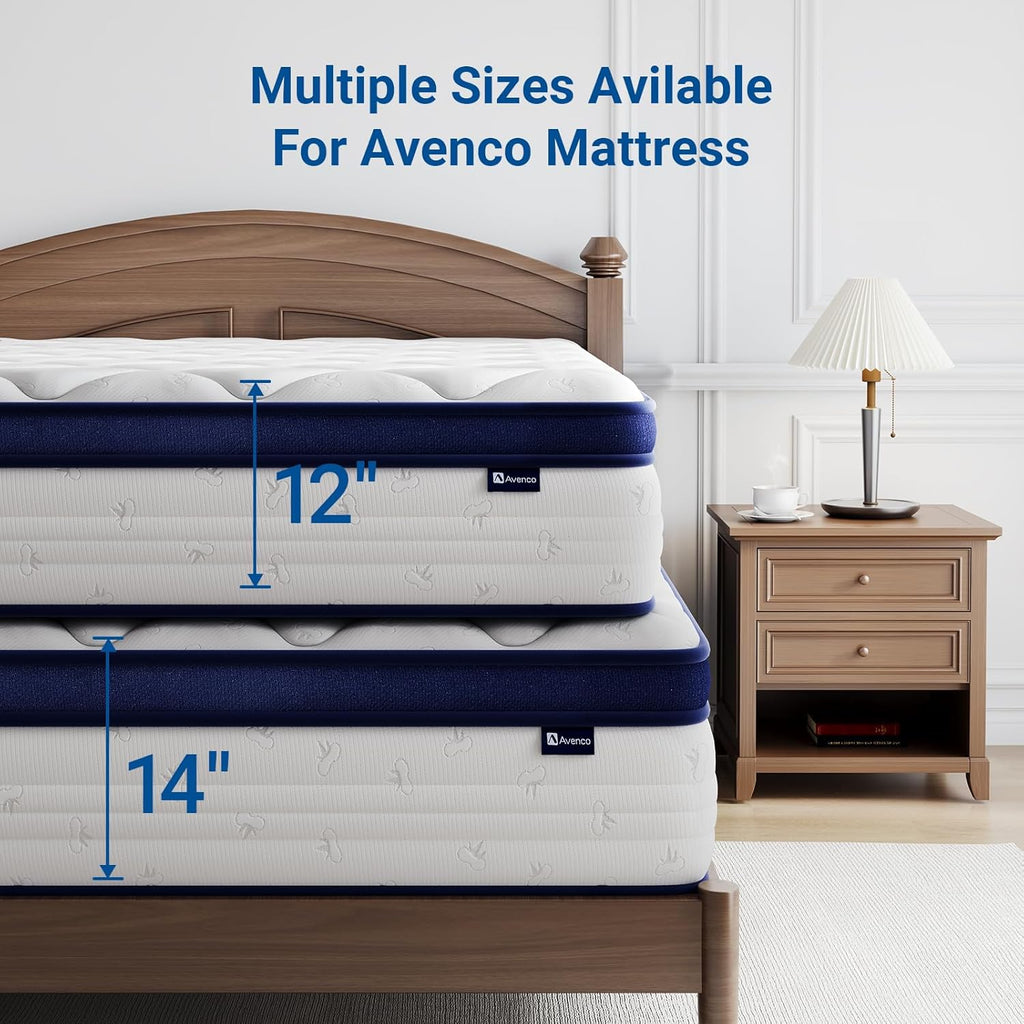 Avenco Queen Size Mattress, 10 Inch Queen Mattress with Individually Smarts Pocket Springs for Back Pain Relief, Hypoallergenic Fabric Box Spring No Need, Mattresses in a Box Medium Plush Support
