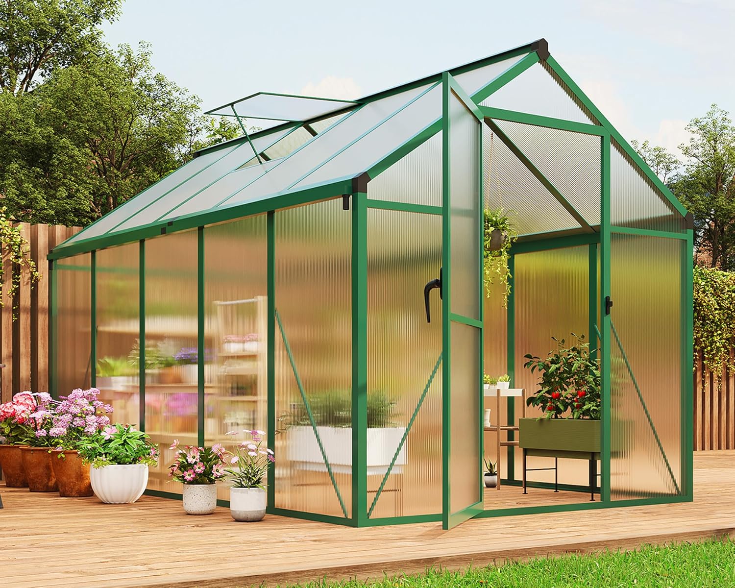 6 x 10 ft Greenhouse  Greenhouses for Outside  Polycarbonate Greenhouse with Aluminum Frame  Lockable Door and Ajustable Roof Vent for Backyard  Green Houses for Outside Garden Backyard  Patio