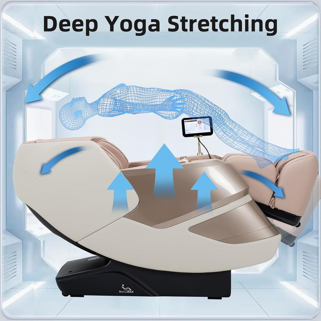 MassaMAX MT339 4D Massage Chair, Full Body Recliner with Auto Footrest, Zero Gravity, OTA Cloud Tech, SL Track, Deep Yoga Stretch, 27 Modes, APP, AI Control, and Heating (Golden)