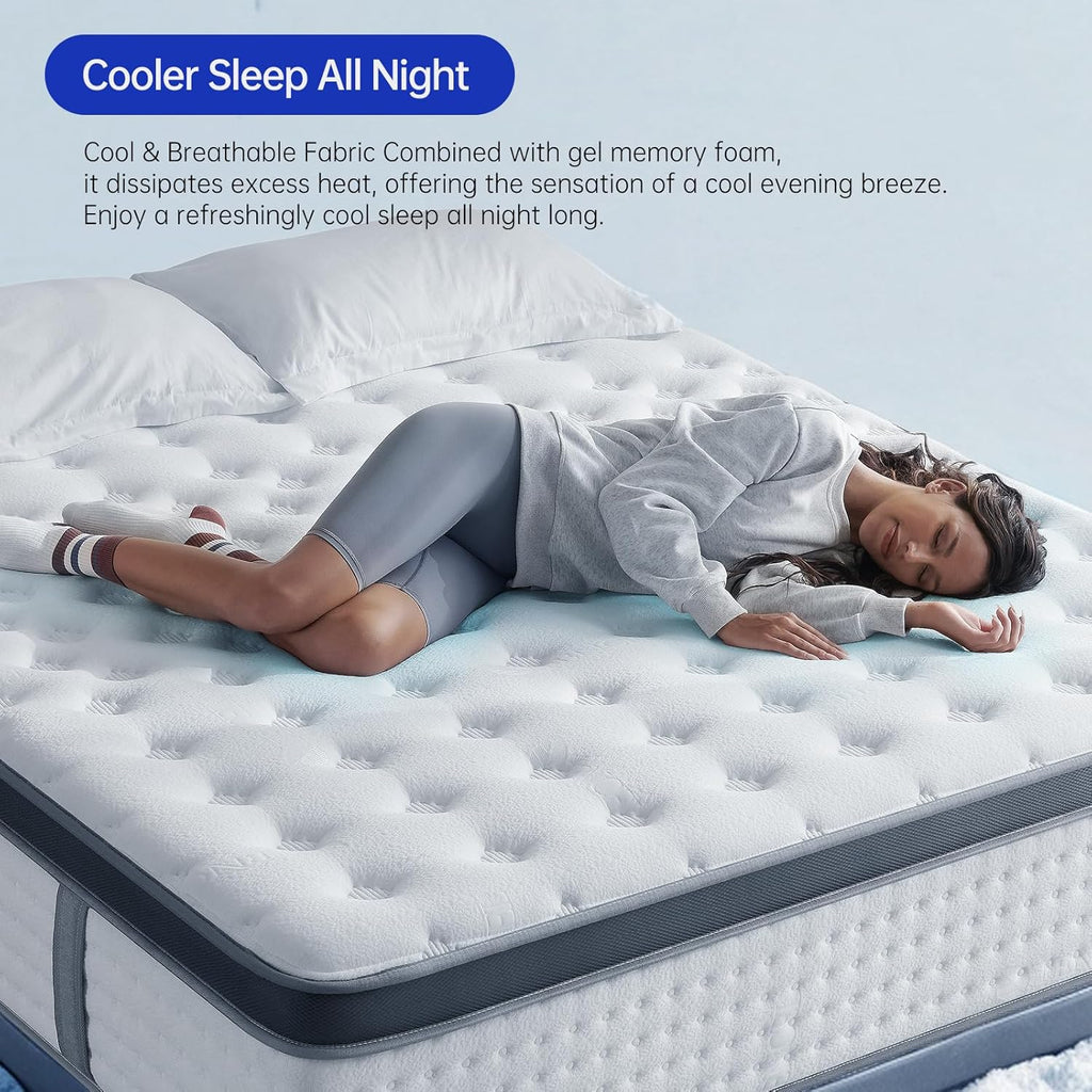 Queen Size Mattress, 14 Inch Hybrid Mattress in a Box, Gel Memory Foam Individually Wrapped Pocket Coils Innerspring Pressure Relief, Firm
