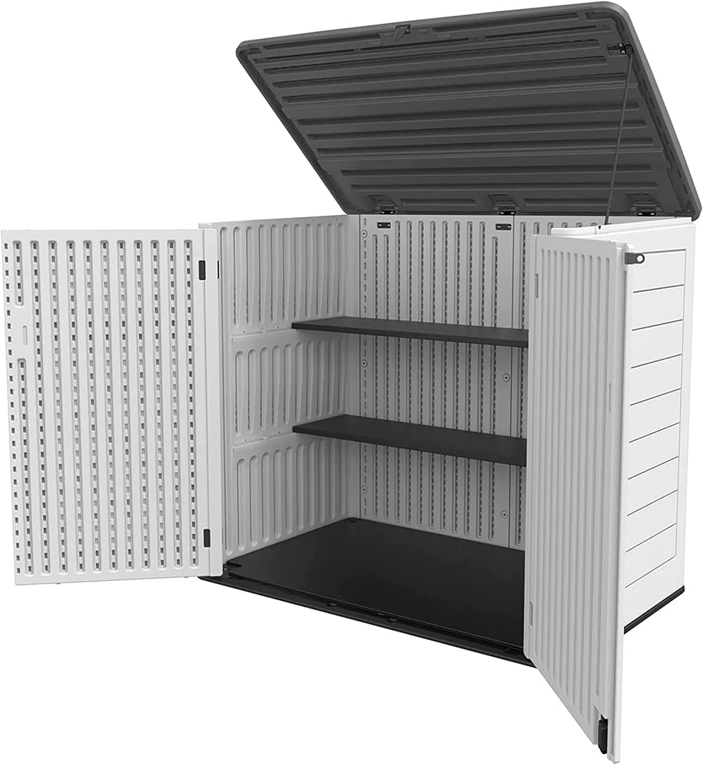 KINYING Larger Outdoor Storage Shed Weather Resistance  Horizontal Outdoor Storage Box Waterproof for Garden  Patios  Backyards  48 Cu.ft Capacity for Garbage Cans  Lawn Mower  Garden Tools