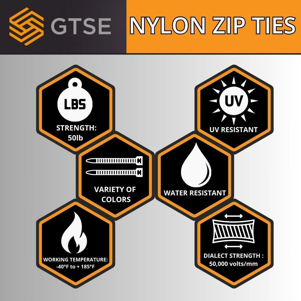 GTSE 14 Inch Black Zip Ties  5 000 Bulk Pack  50lb Strength  UV Resistant Long Nylon Cable Ties  Self-Locking 14" Tie Wraps