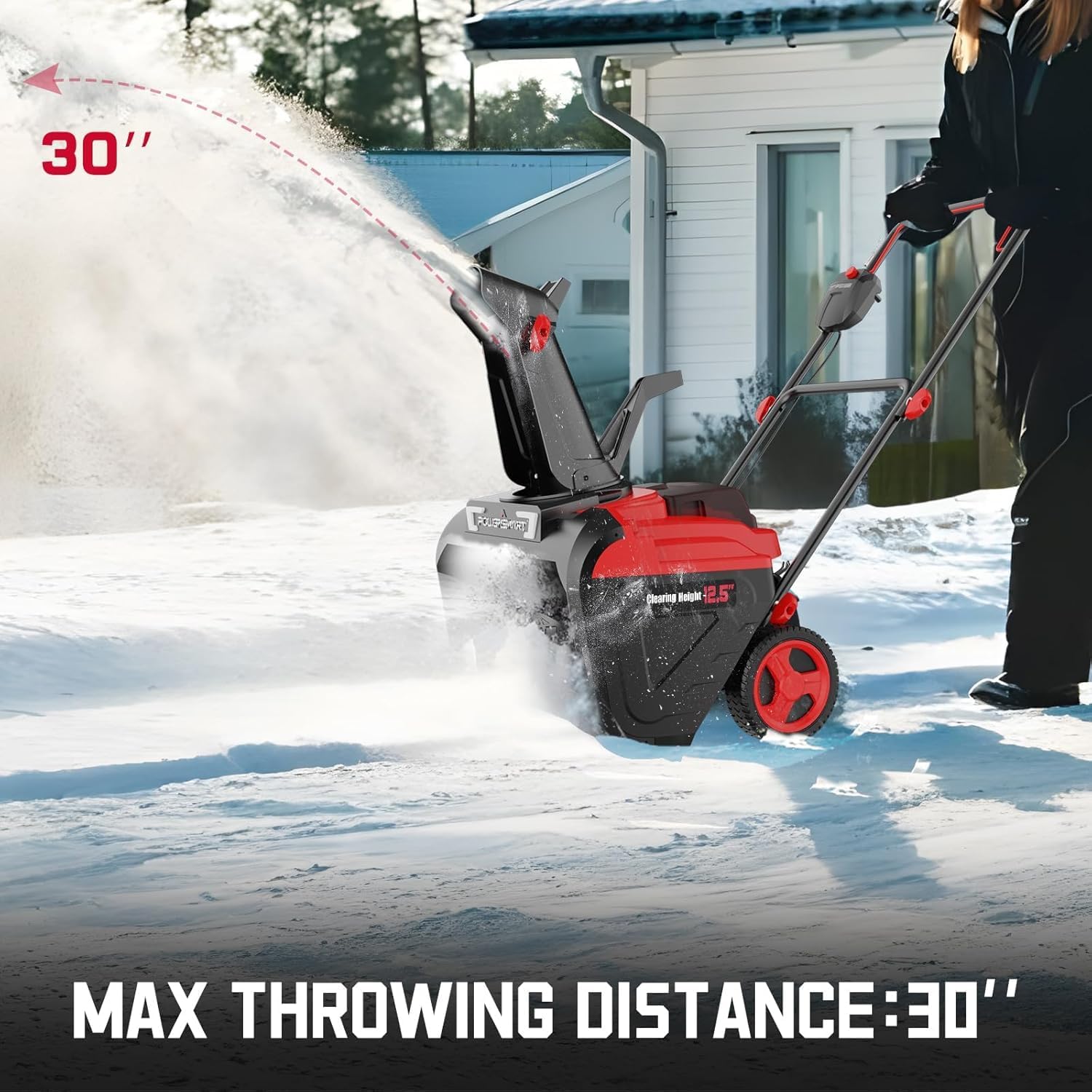 PowerSmart 40V Cordless Snow Blower  21'' Cleaning Width/6'' Cleaning Depth Snow Blower with LED Light & 30 FT Throwing Distance  Battery and Charger Included Perfect for Driveway Garden  Deck Garage