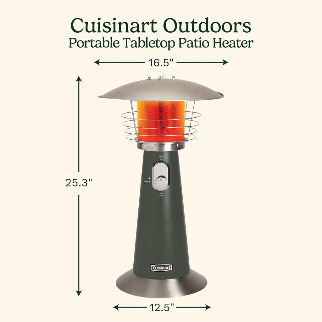 Cuisinart Portable Tabletop Patio Heater  11 000 BTU Outdoor Propane Heater with Safety Tilt Switch and Adjustable Heat  Burner Screen Guard  30 sq. Foot Heat Range  Gray
