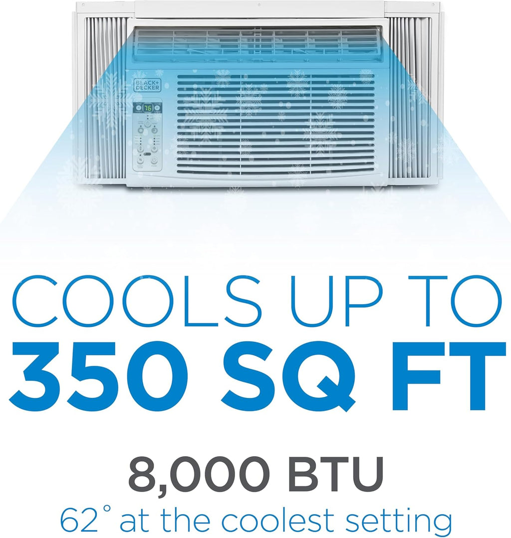 BLACK+DECKER Window Air Conditioner 8000 BTU, AC Window Unit Cools Up to 350 Square Feet, AC Unit with Remote Control, 3 Cooling Speeds and Fan Only Function, BD08WT6, White