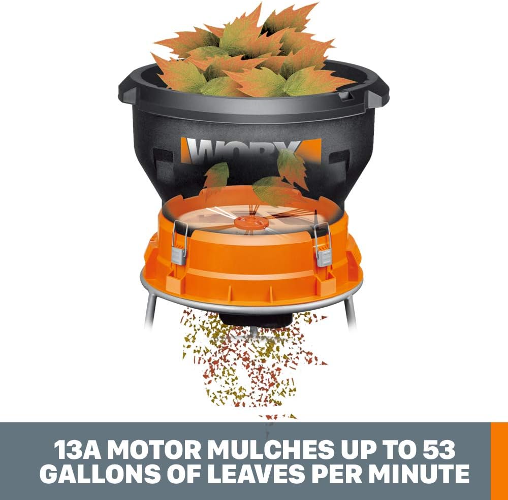 Worx 13 Amp Electric Leaf Mulcher  Leaf Shredder with High-Compression Mulching  Powerful & Compact Yard Waste Shredder  Corded  WG430