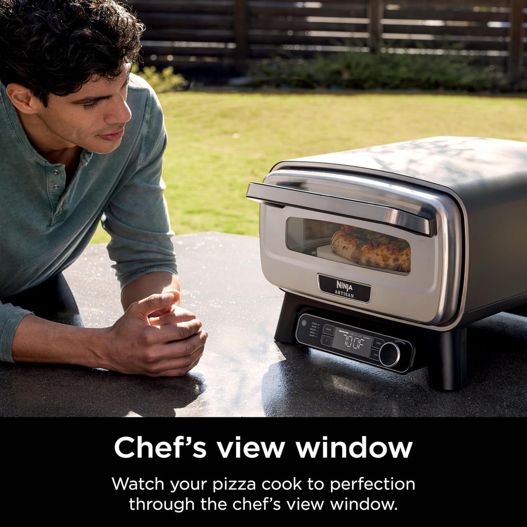 Ninja Artisan Outdoor Pizza Oven  12-inch  3-minute Pizza  Neapolitan  Thin Crust  New York Chicago  Custom  700F Max Temperature  Electric Heat  Bake  Broil  Proof  Warm  MO201