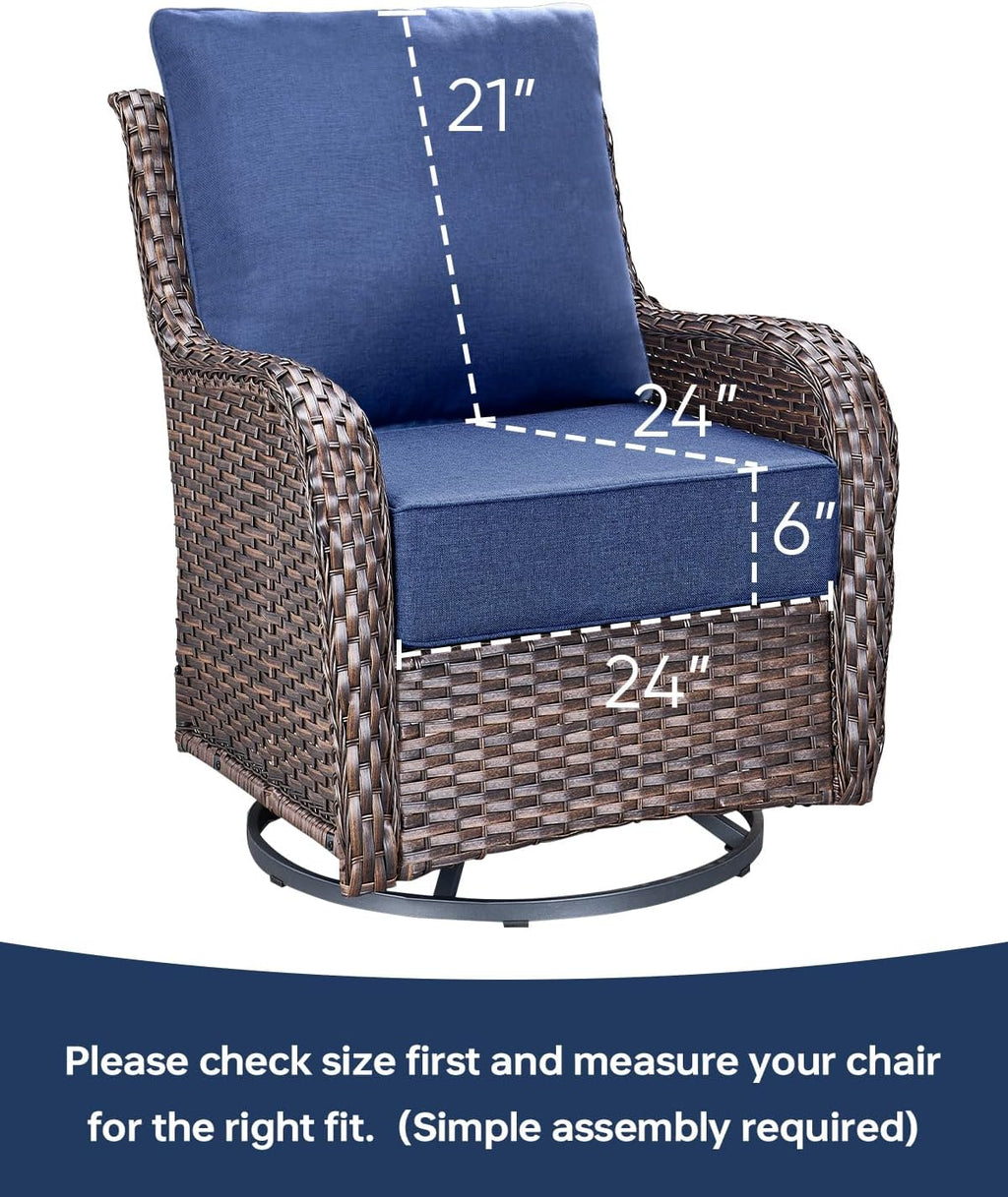 Luxury 24x24x6 Inch Outdoor Seat Cushions - Set of 2 Water Resistant Patio Chair Comfortable Cushion for Porch Set Rattan Dining Rocker Glider Loveseat Couch Sectional Sofa - Navy Blue
