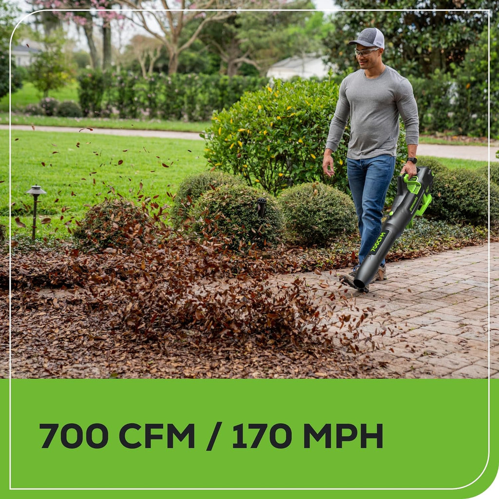 Greenworks 80V (700 CFM / 170 MPH) Brushless Cordless Leaf Blower  Commercial-Grade Power  40-Min Rapid Charger for Wet Leaves  Heavy Debris  Gravel and Driveway Snow  Includes 2.5Ah Battery & Charger