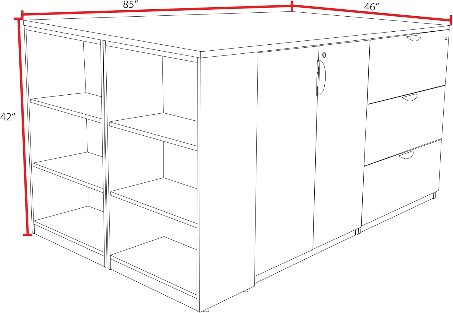 Regency Legacy Stand Up Storage Cabinet/ 3 Lateral File Quad with Bookcase End- Cherry