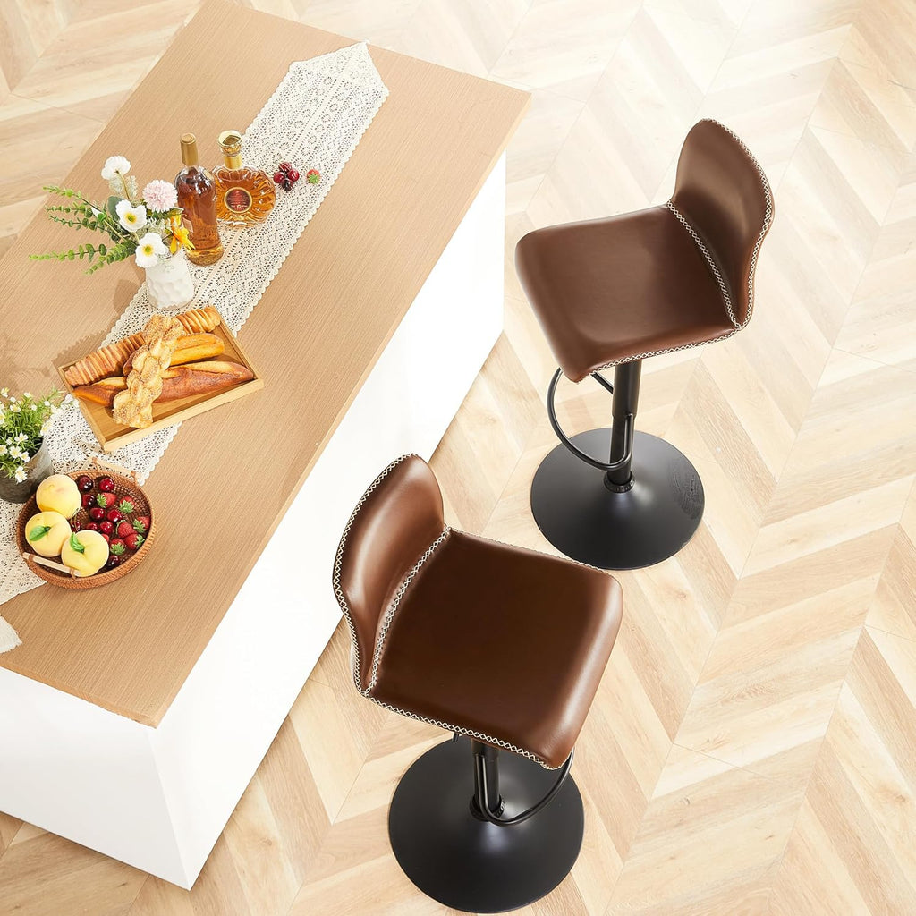 HeuGah Swivel Bar Stools Set of 4, Counter Height Bar Stools with Back, Adjustable Bar Stools 24" to 32", Brown Faux Leather Bar Chairs for Kitchen Island (Brown, Set of 4 (24'' to 32''))
