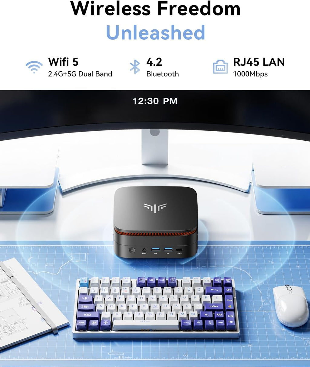 KAMRUI P1 Mini PC  AMD Ryzen 4300U (Beats 3500U/3200U/N150/i3 10110U Up to 3.7 GHz) Mini Computer 16GB DDR4 RAM 512GB M.2 SSD  Small Pc Dual 4K  HTPC  Ethernet  WiFi  BT for Business  Office  Home