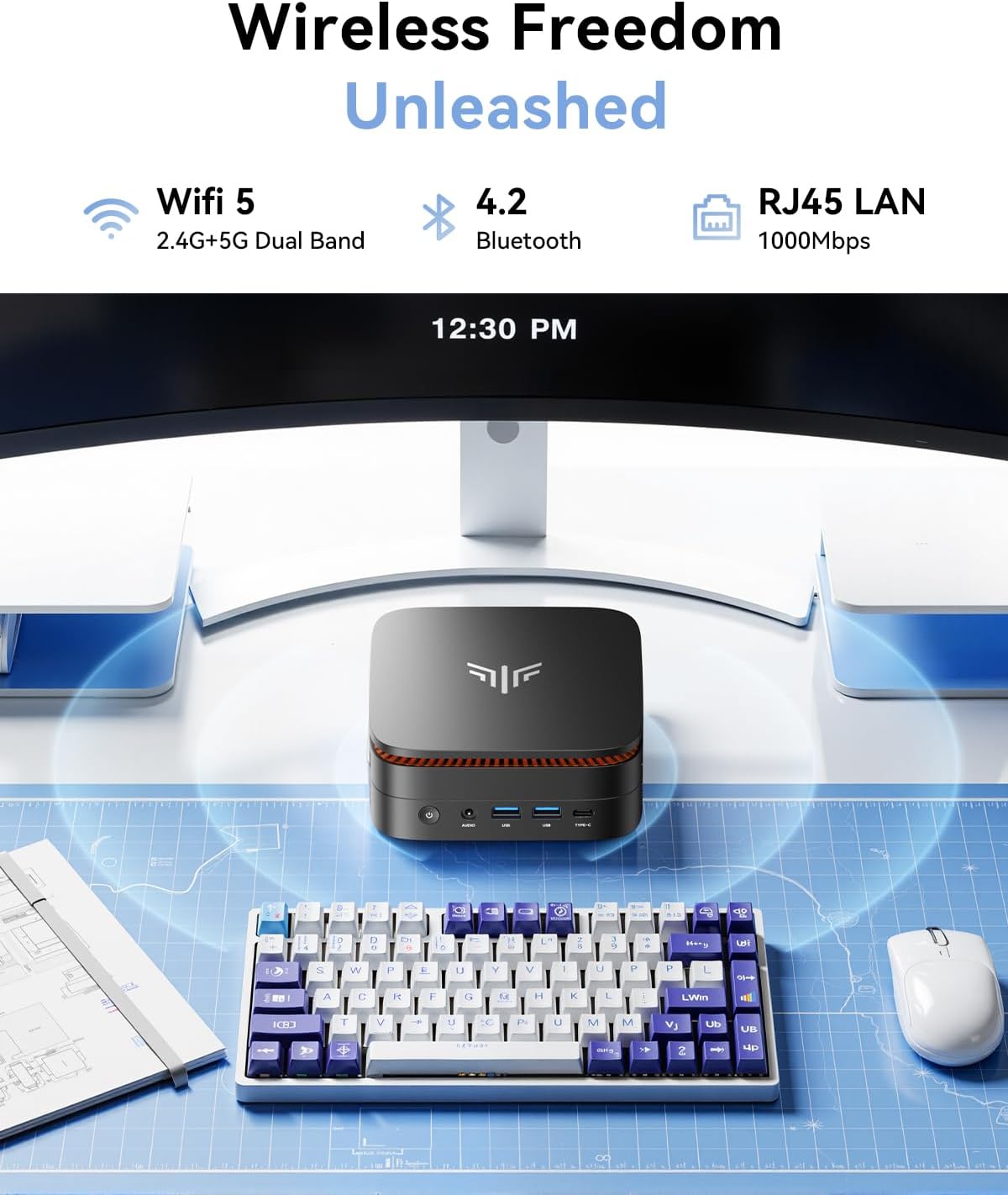 KAMRUI P1 Mini PC  AMD Ryzen 4300U (Beats 3500U/3200U/N150/i3 10110U Up to 3.7 GHz) Mini Computer 16GB DDR4 RAM 512GB M.2 SSD  Small Pc Dual 4K  HTPC  Ethernet  WiFi  BT for Business  Office  Home