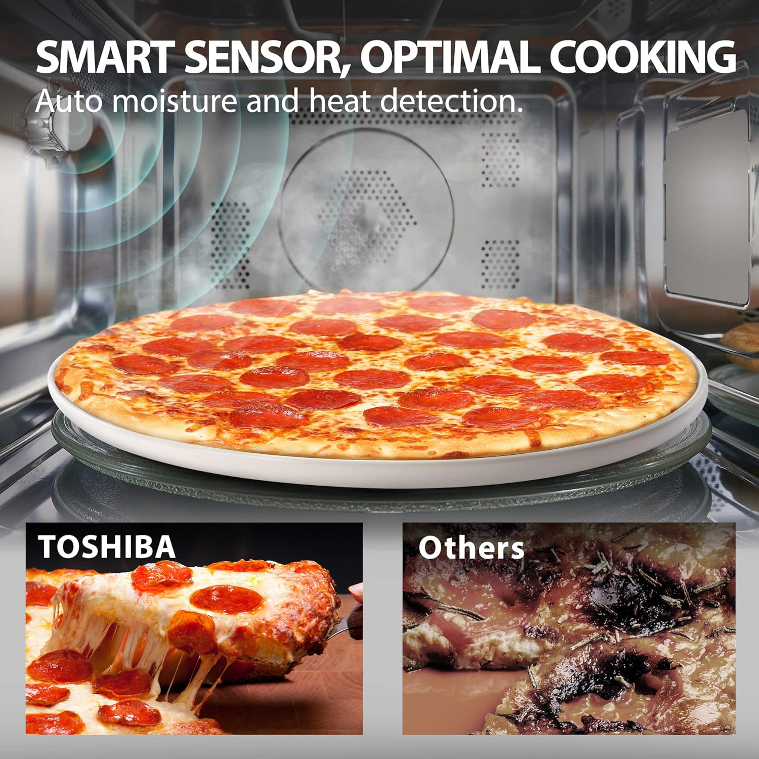 Toshiba Air Fryer Combo 4-in-1 Countertop Microwave Oven, Smart Sensor, Convection, Mute Function, Position Memory 13.6" Turntable, 1.5 Cu Ft, 1000W, Silver, ML-EC42P(SS)