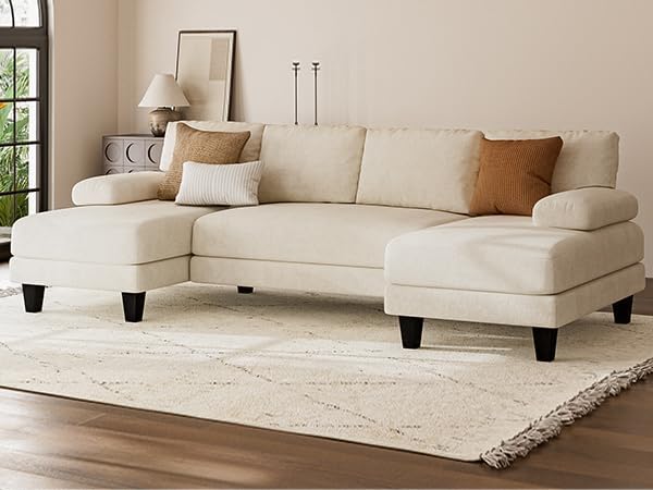 Txtin's U Shaped Sectional Couches for Living Room, 111 Inch Modular Sofa with Double Chaise, Large Lounge Couch for Apartment, Warm White
