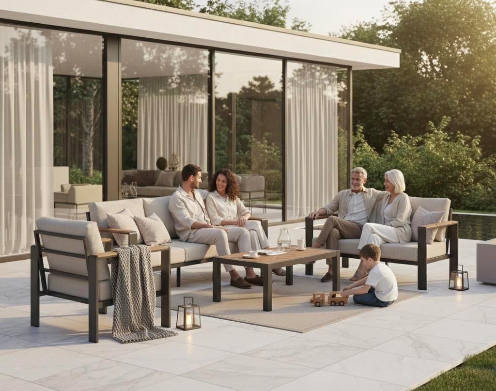 Aluminum Outdoor Patio Furniture Set with Coffee Table  5 Piece Patio Conversation Sets with Washable Thick Cushions  Outdoor Sectional Furniture Set for Porch  Balcony  Deck  Yard  Graphite