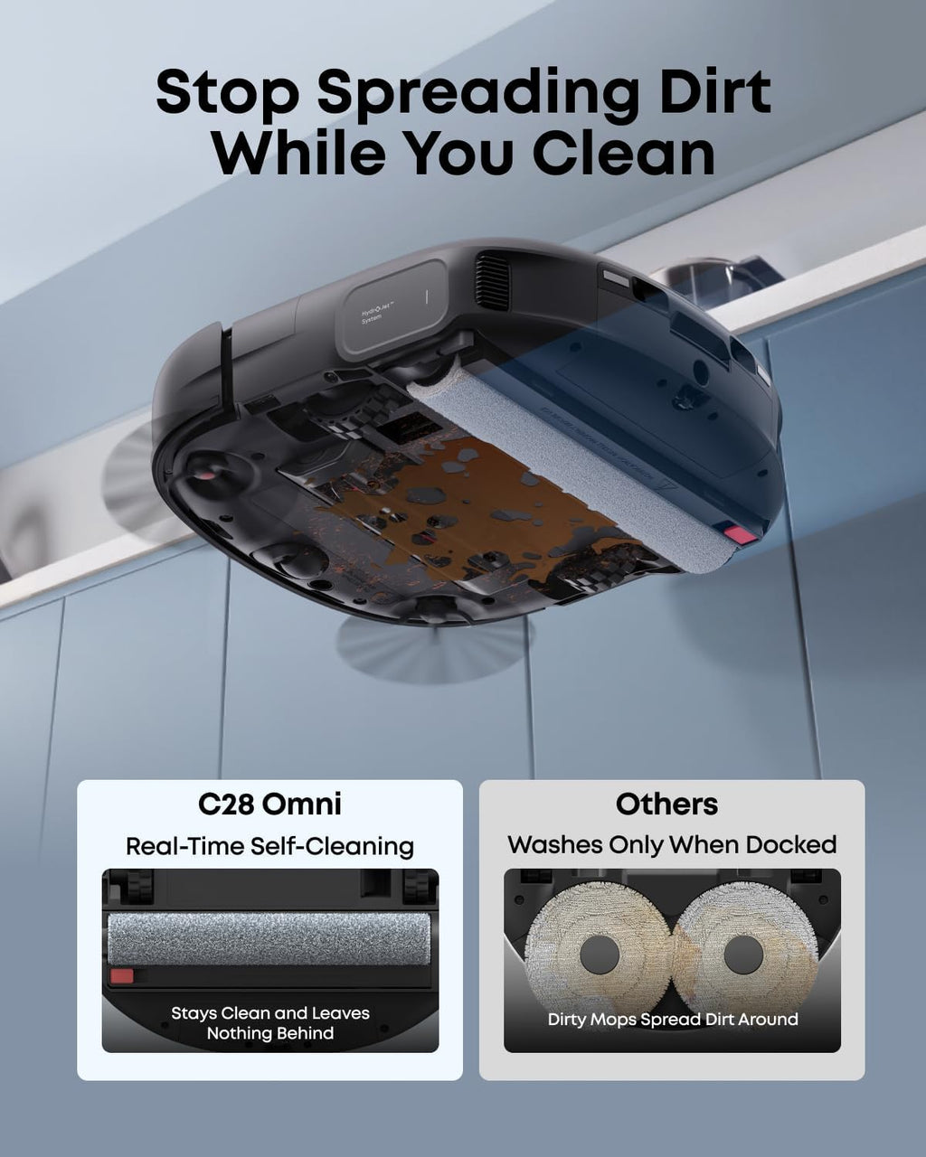 eufy Robot Vacuum C28 for Pet Hair, 15,000 Pa Suction, HydroJet™ Self-Cleaning Roller Mop, DuoSpiral Anti-Tangle Brush, All-in-One Auto-Empty Station, AI Obstacle Avoidance