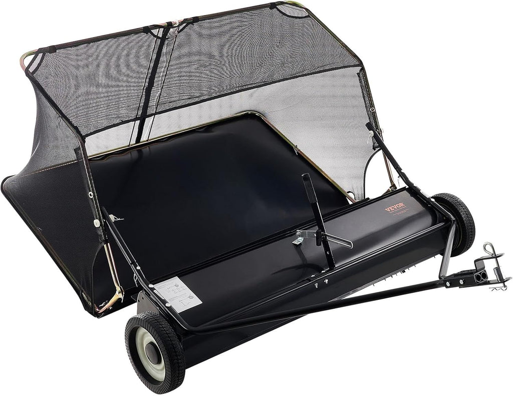 VEVOR 52 in Tow Behind Lawn Sweeper  26 cu.ft. Large Yard Sweeper  Adjustable Sweeping Height  Heavy Duty Leaf & Grass Collector with Dumping Rope  Pull Behind Sweepers for Debris Grass Clippings