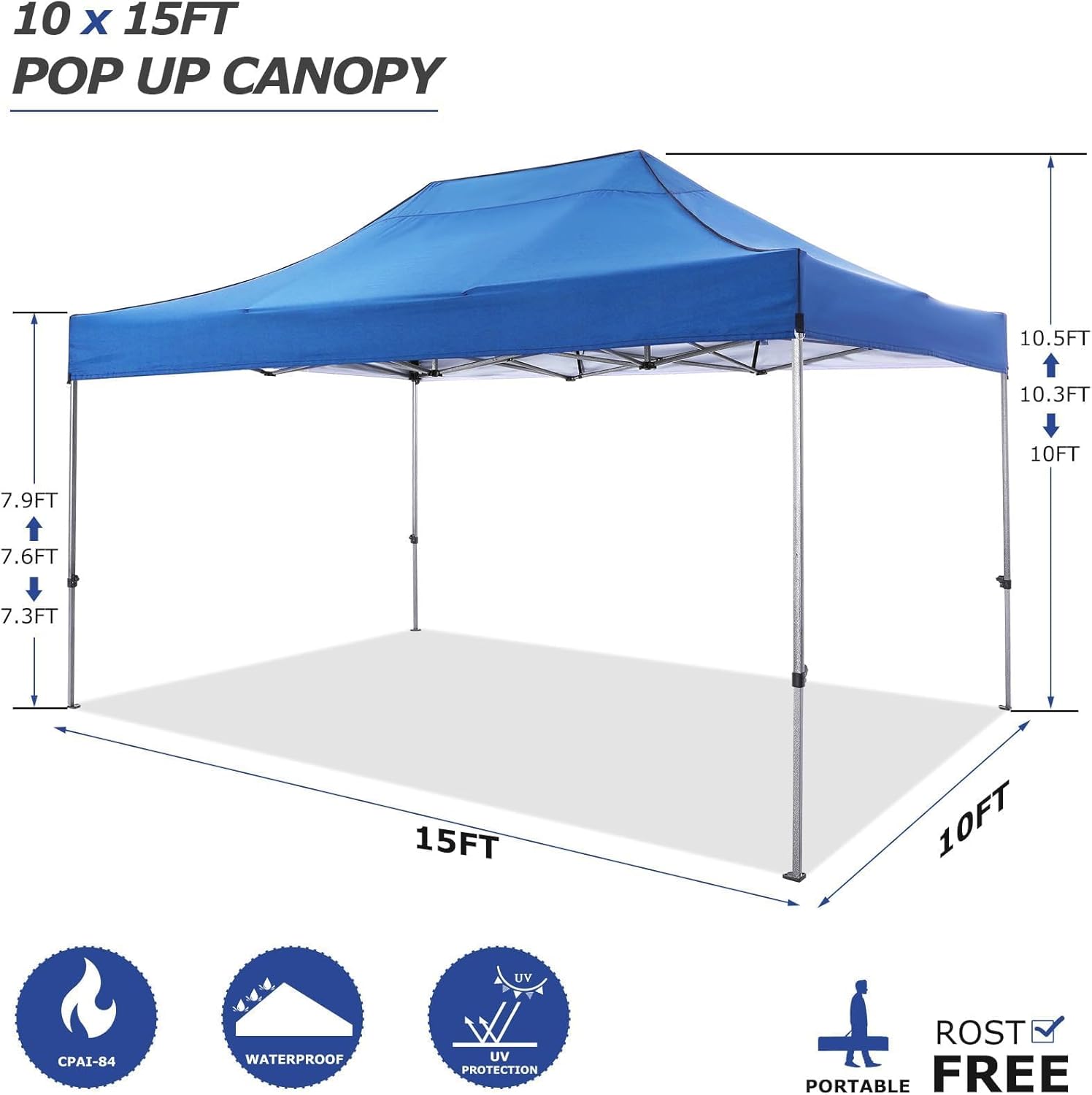 COBIZI 10x15 Pop Up Canopy with 4 Sidewall Heavy Duty Canopy UPF 50+ All Season Wind Waterproof Commercial Outdoor Wedding Party Tents for Parties Gazebo with Carry Bag(10 x 15 ft Blue)