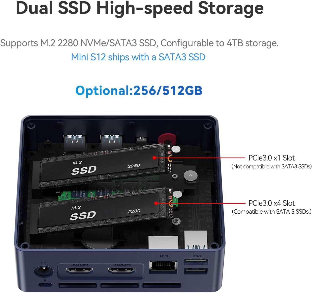 Beelink Mini PC  Mini S12 Intel 12th Gen 4-Core N95(up to 3.4GHz)  Mini Computer 16GB DDR4 RAM 500GB SSD  Desktop PC Dual HDMI 4K UHD/2.5GBps/Dual WiFi5/BT4.2/HTPC/W11 Home