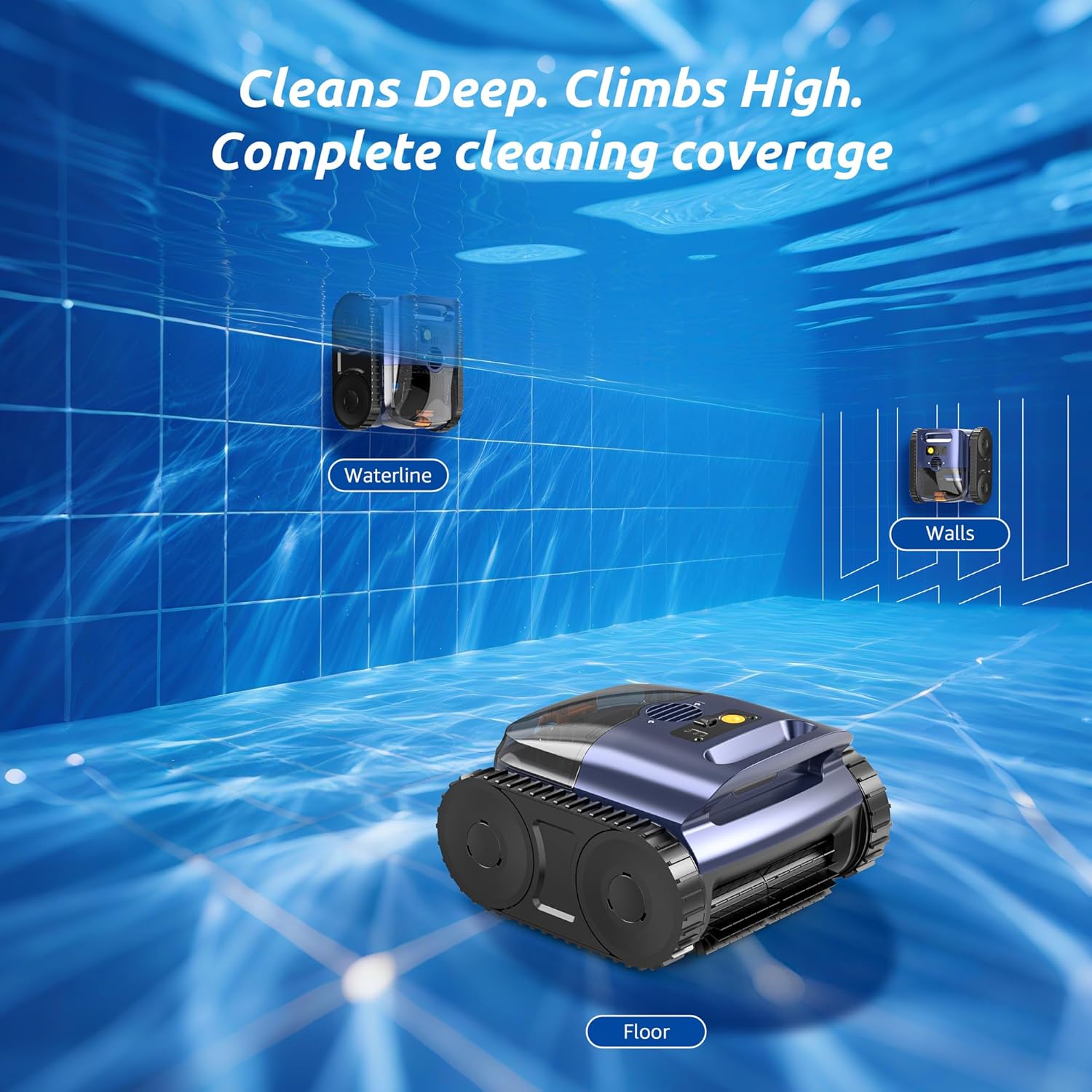 (2026 Upgrade) Cordless Robotic Pool Cleaner  Robotic Pool Vacuum for Inground Pools  Floor  Wall  Waterline and Drain Cleaning  180 min Battery Life for Pool Up to 2150 Sq.ft
