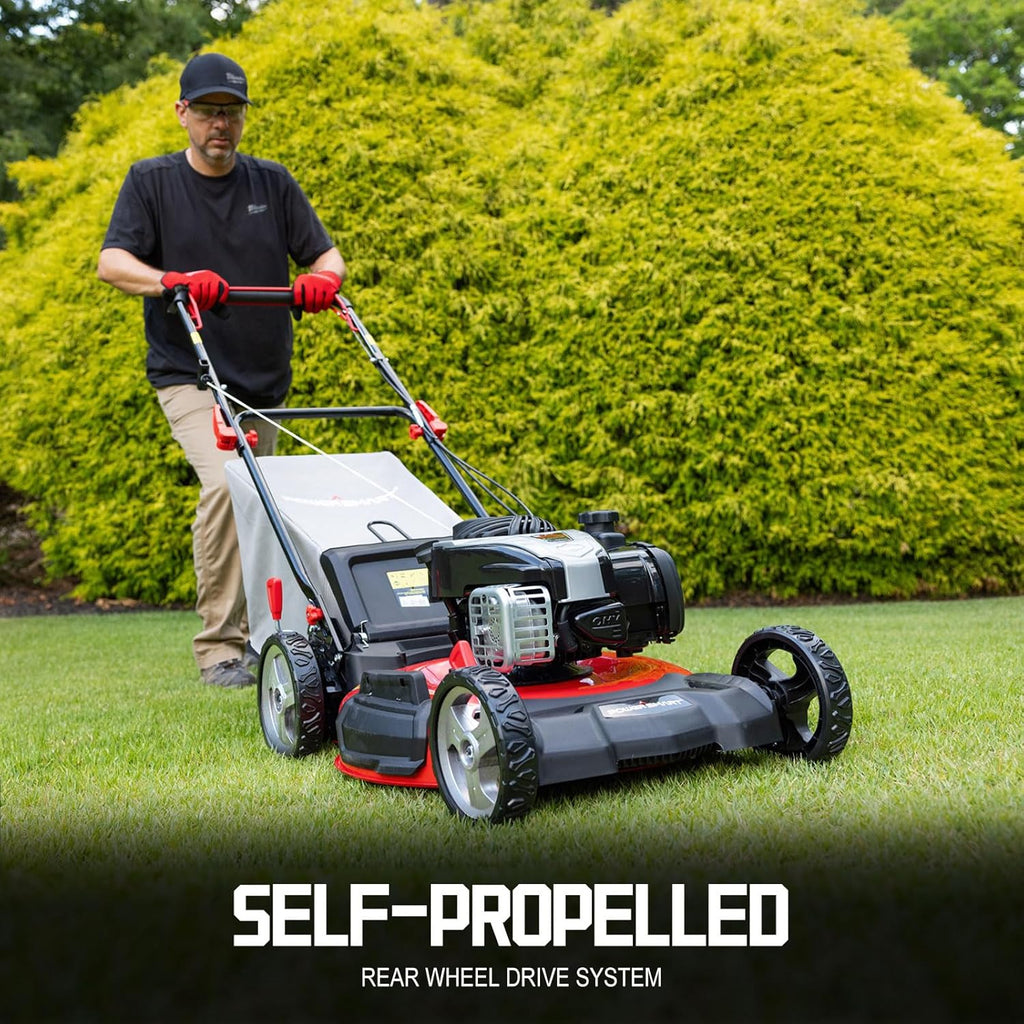 PowerSmart Self Propelled Gas Lawn Mower  22-Inch with 140cc Briggs and Stratton E550 Engine 3-in-1 Rear-Wheel Drive Lawnmower with Bagging