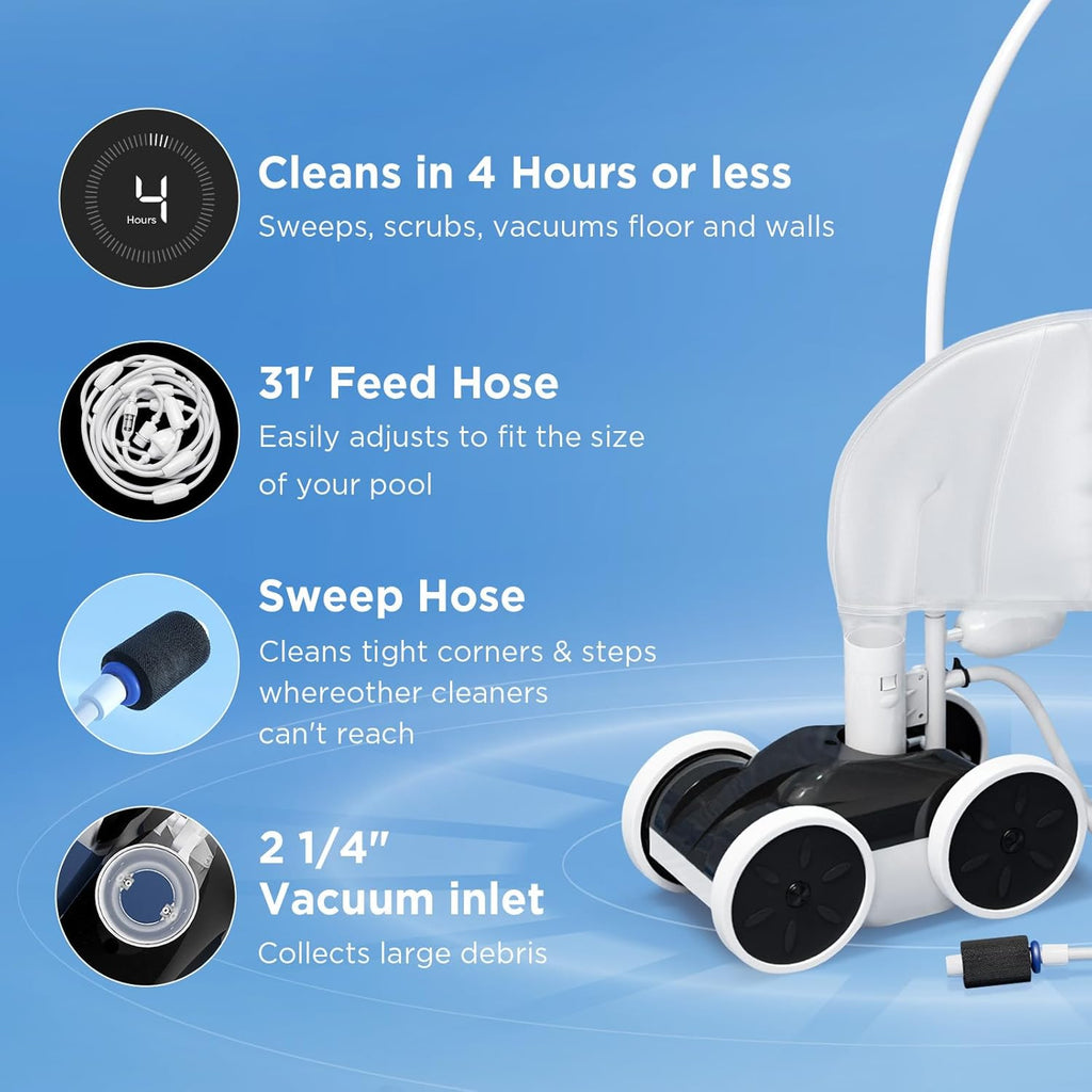 MAKHOON Upgrade Pool Pressure Side Sweeper: Professional Solution for Cleaning Your Swimming Pool (Four Wheels are Better Than Three) Need 1.5" Female Thread Pool Booster Pump Inlet  4 Bar Pressure