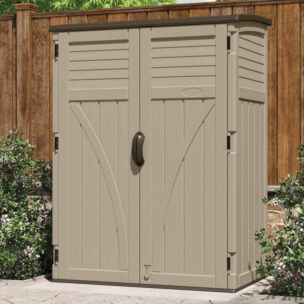 Suncast Outdoor Storage Shed  Water Resistant Resin Vertical Outdoor Storage Cabinet for Patio  Garden Tools  Cushions  & Equipment  Weatherproof Multi-Wall Design  54 cu. ft.  Made in USA