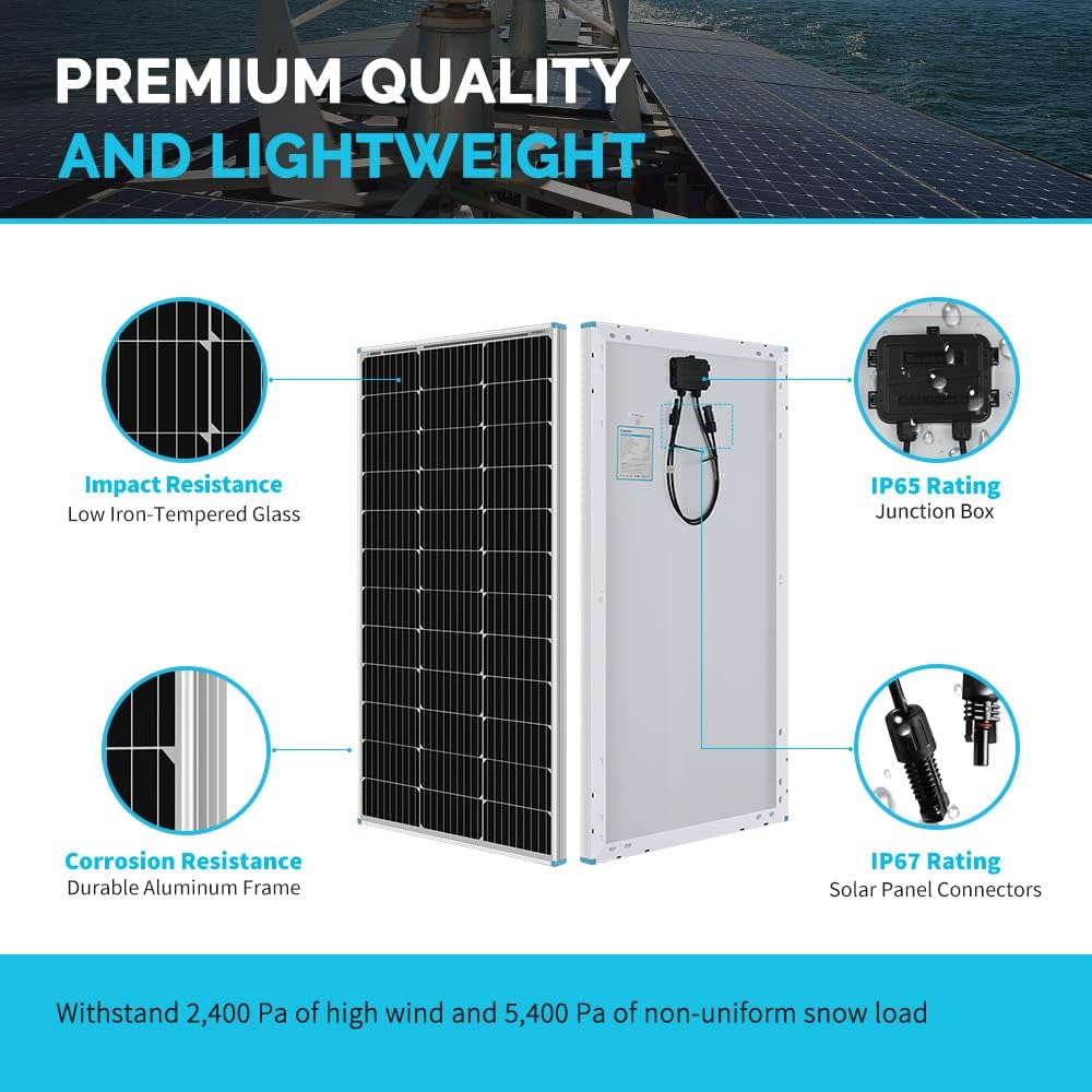 Renogy 200 Watts 12 Volts Monocrystalline RV Solar Panel Kit with Adventurer 30A LCD PWM Charge Controller and Mounting Brackets for RV  Boats  Trailer  Camper  Marine  Off-Grid Solar Power System