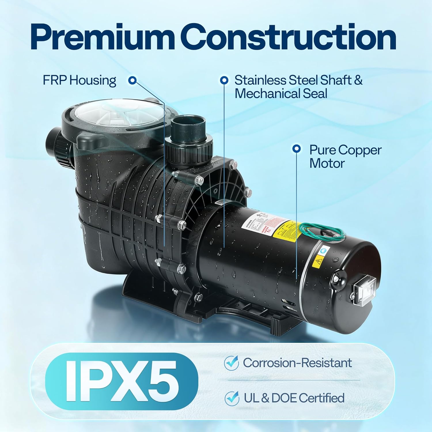 VIVOHOME 2.0HP Pool Pump - 115V/230V Self-Priming Motor - In-Ground/Above Ground - 6800GPH Energy Efficient - 1.5"  2"  and 1.25"-1.5" Connectors w/Strainer Basket
