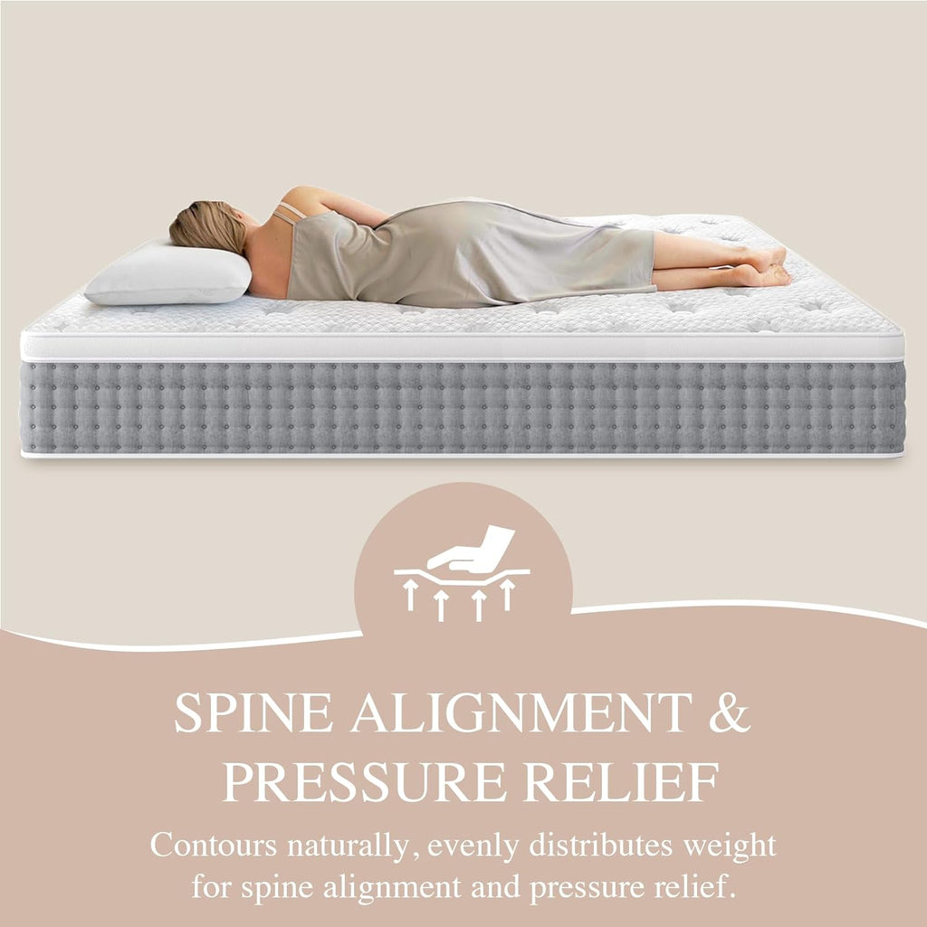 Sleepmax Firm Queen Size Mattress 14 Inch - Deep Sleep Hybrid Mattresses Enhanced Pain Relief - Cooling Firm Bed in a Box with Lumbar & Hip Support - 365-Night Trial, Forever Warranty, Fiberglass-Free