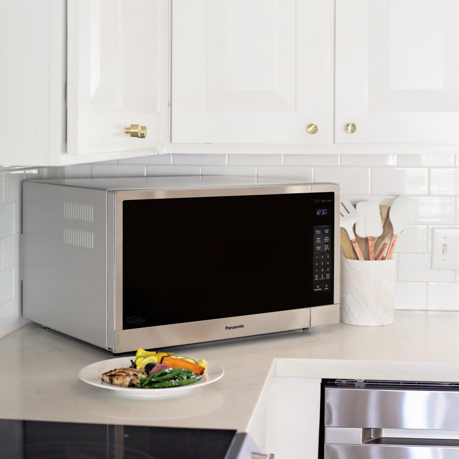 Panasonic Microwave Oven, Stainless Steel Countertop/Built-In Cyclonic Wave with Inverter Technology and Genius Sensor, 2.2 Cu. Ft, 1250W, NN-SN97JS (Silver)