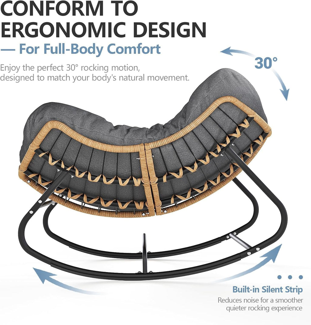 SWITTE Outdoor Rocking Chair  Oversized Patio Papasan Rocker  Comfy Wicker Reading Lounge  Indoor Egg Chair for Bedroom  Living Room  Porch  Garden  Lawn-Dark Grey