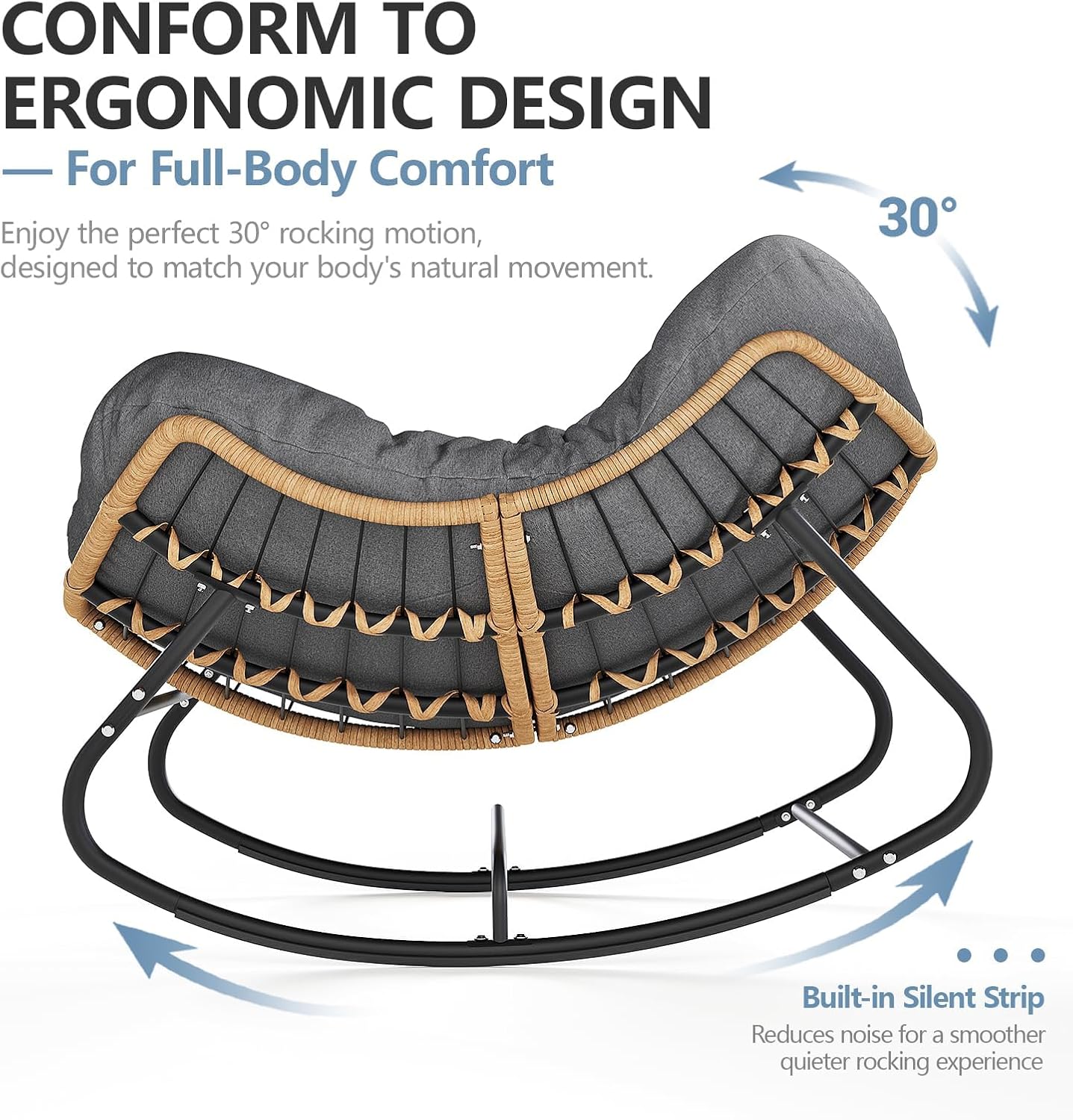 SWITTE Outdoor Rocking Chair  Oversized Patio Papasan Rocker  Comfy Wicker Reading Lounge  Indoor Egg Chair for Bedroom  Living Room  Porch  Garden  Lawn-Dark Grey