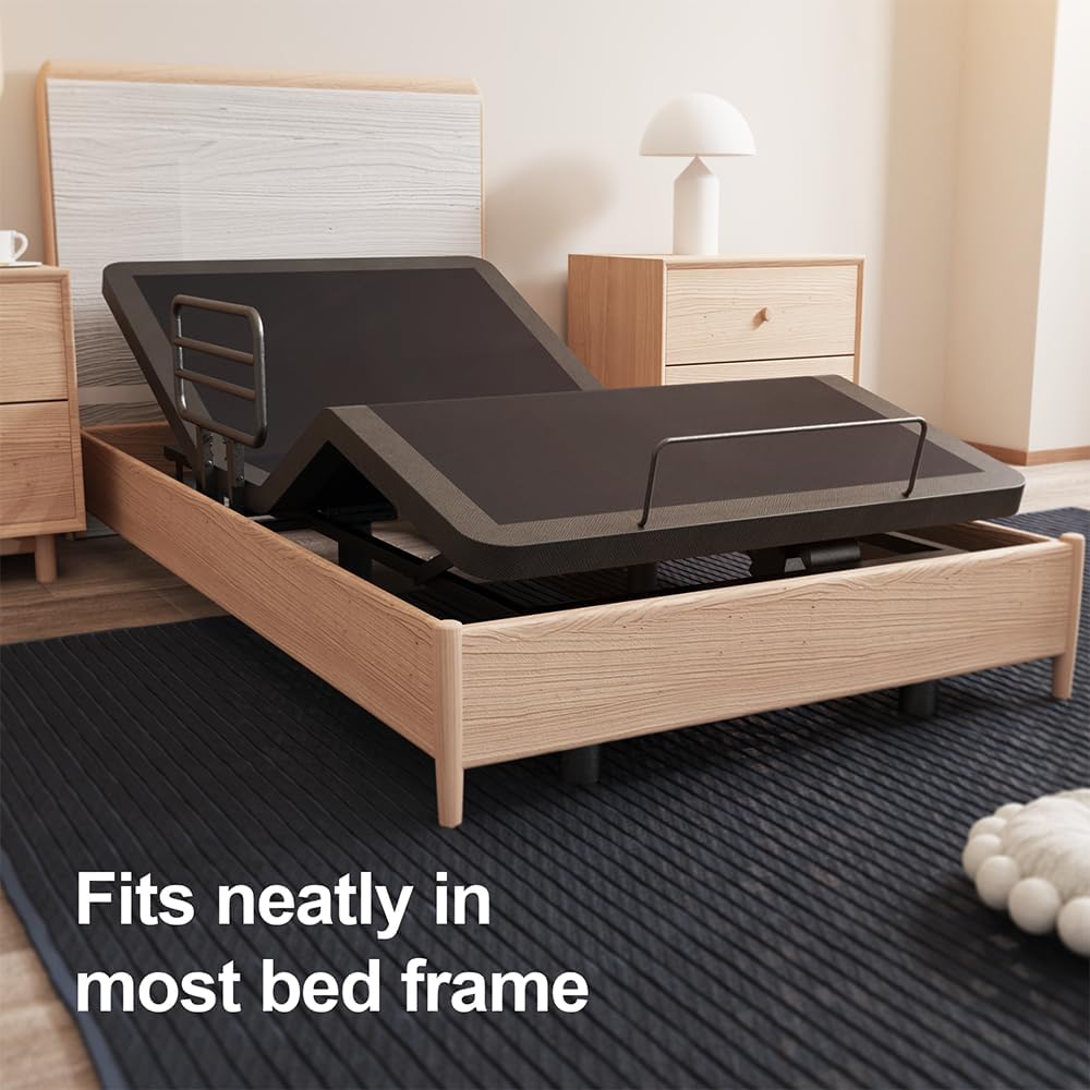 Adjustable Full Bed Frame with One Side Rail, Electric Ergonomic Base for Comfort & Safety – Ideal for Seniors, Home Care & Hospital Use
