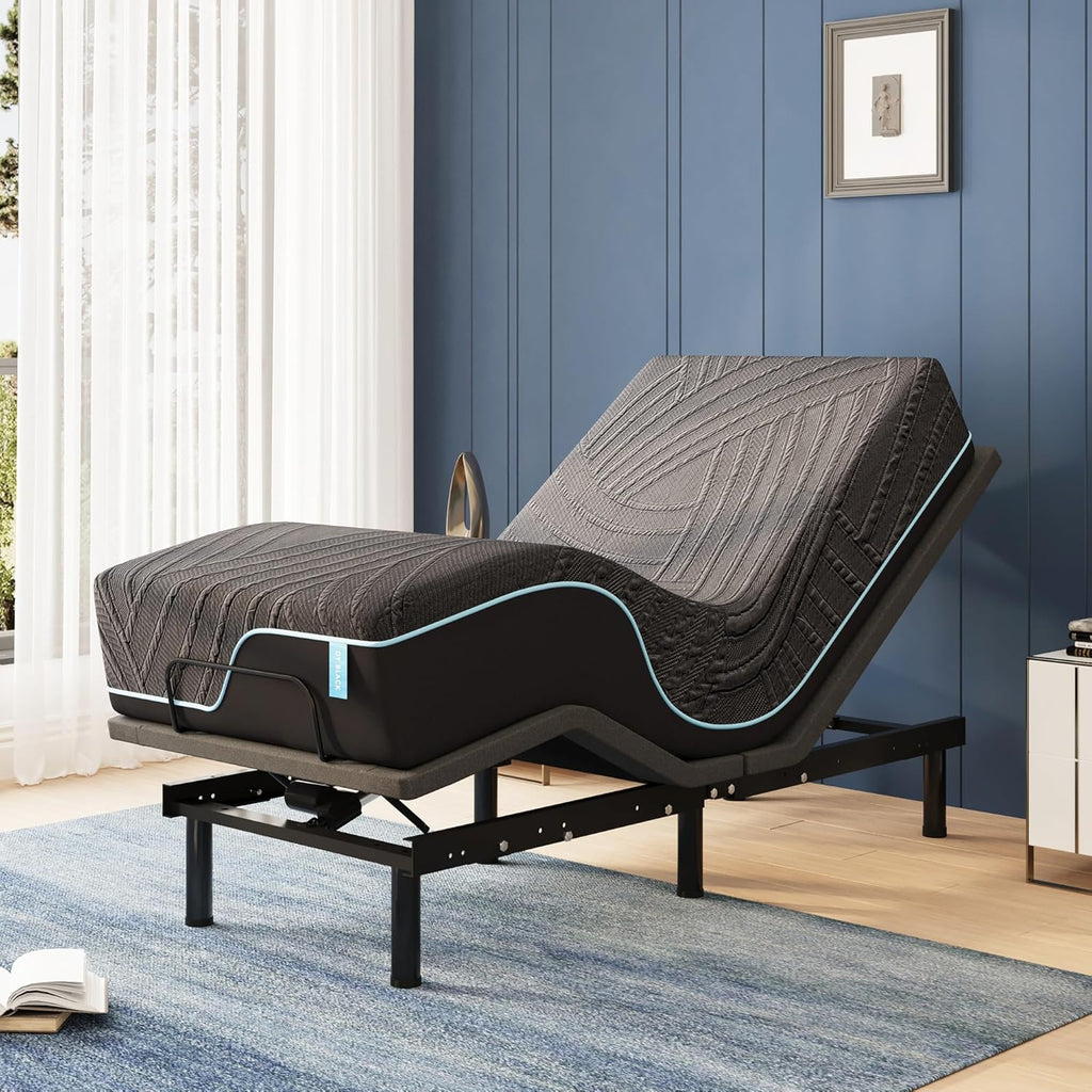 Twin XL Adjustable Bed Base Frame with 14 Inch Cooling Copper Memory Foam Mattress, Wireless Remote & Head and Foot Incline, Zero Gravity, CertiPUR-US Certified & Fiberglass Free, 80" × 38"