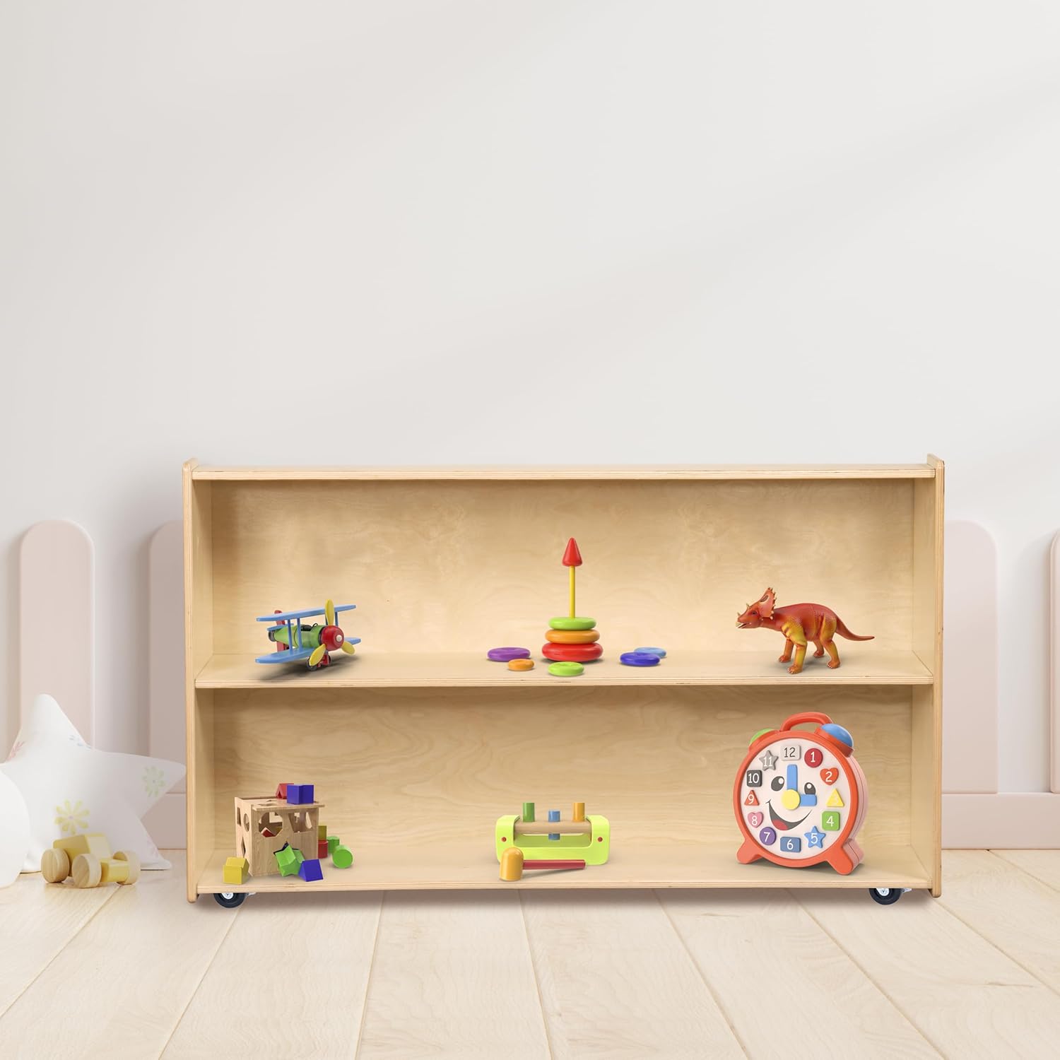2 Shelf Montessori Horizontal Bookcase with Wheels (47" Width) |Bookshelf - Toy Storage Organizer, Arts, Crafts & Supplies Storage Unit for Home, Office, Classroom, Daycare
